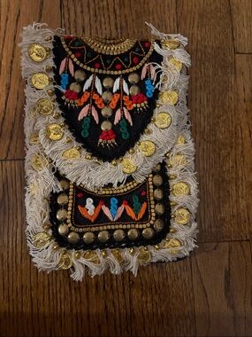 Boho Embellished Fringe Crossbody Clutch in Cream & Black